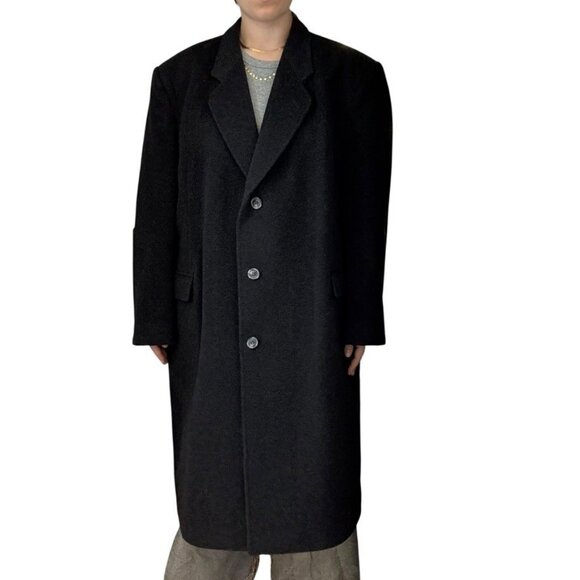 Vintage Mens 1970s Charcoal Gray Cashmere Blend Trench Coat Jacket 46R - Picture 4 of 10